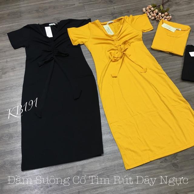 Đầm Suông Cổ TiM Rút Dây Ngực Sang Chảnh