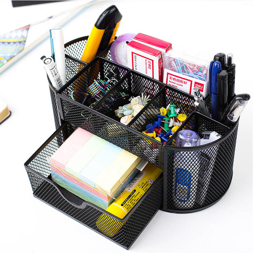 Kệ đựng bút để bàn cao cấp NS12 bằng thép sơn tĩnh điện cứng chắc hộp bút học sinh khay đựng bút văn phòng phẩm