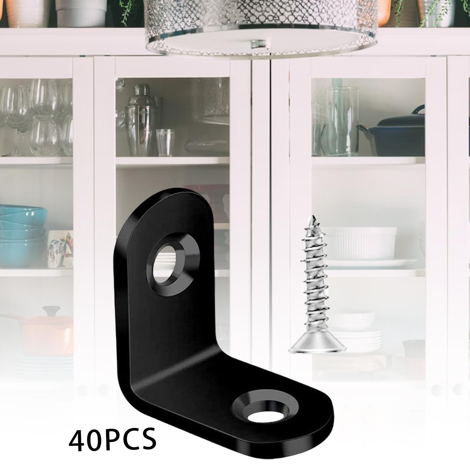 40PCS L Bracket Set, Corner Bracket, 90 Degree Right Angle Bracket with Screws, Metal L Brackets for Shelves Wood Furniture Cabinet Chair