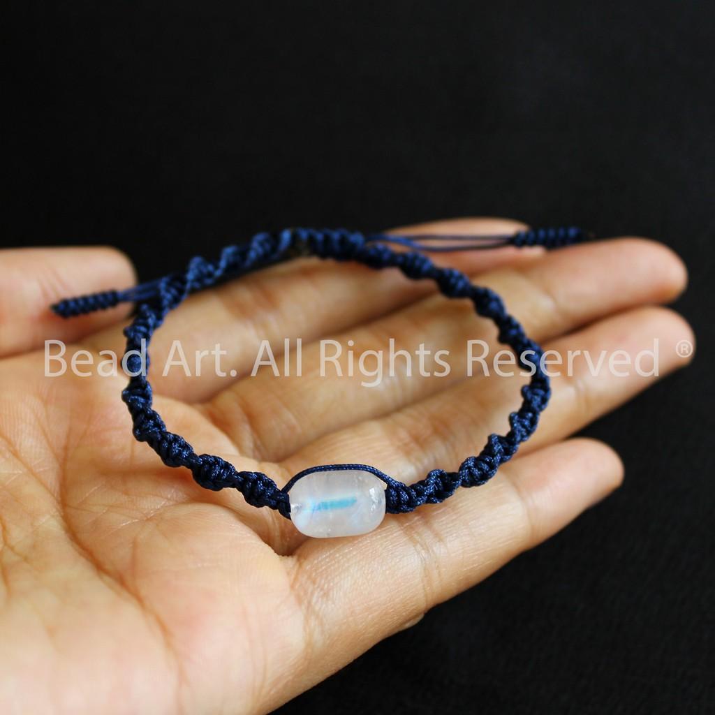 Vòng Tay Thắt Dây Lu Thống Đá Moonstone, Đá Mặt Trăng Ánh Cầu Vồng Tự Nhiên AAA, Vòng Tay Phong Thuỷ, Chuỗi Hạt S50 - Bead Art