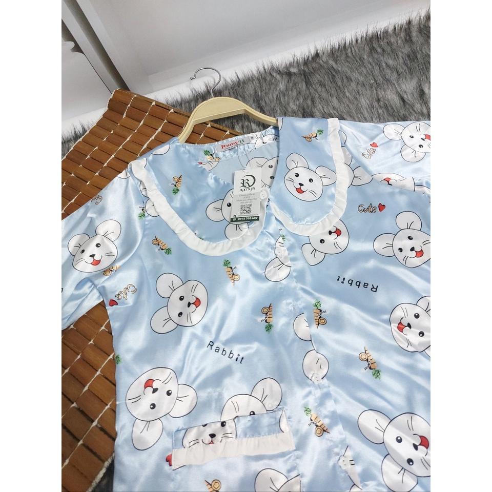 Pijama nữ lụa Satin mặc nhà ,Đồ Bộ , Đồ Ngủ Satin loại 1 quần dài Rumyh Họa tiết dễ thương ảnh chụp trực tiếp , Size M L