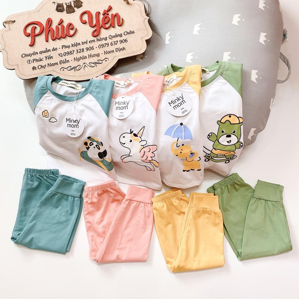 Bộ Dài Tay Cotton 100 % Minky Mom In Họa Tiết Động Vật Thú Lướt Ván_super Sale ( 7-19kg) (1327)