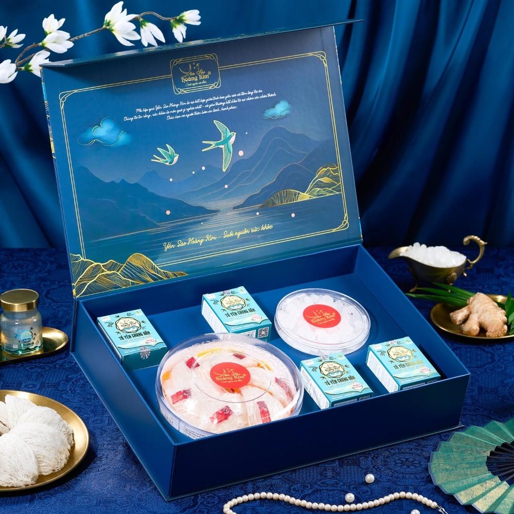 [CHÍNH HÃNG] Yến Sào Hoàng Kim - Hộp Quà Biếu Sức Khỏe Phúc An Khang (50g Tổ Yến &amp; 4 Hũ Yến Chưng Ăn Kiêng) Tốt Cho Người Phục Hồi Sức Khỏe