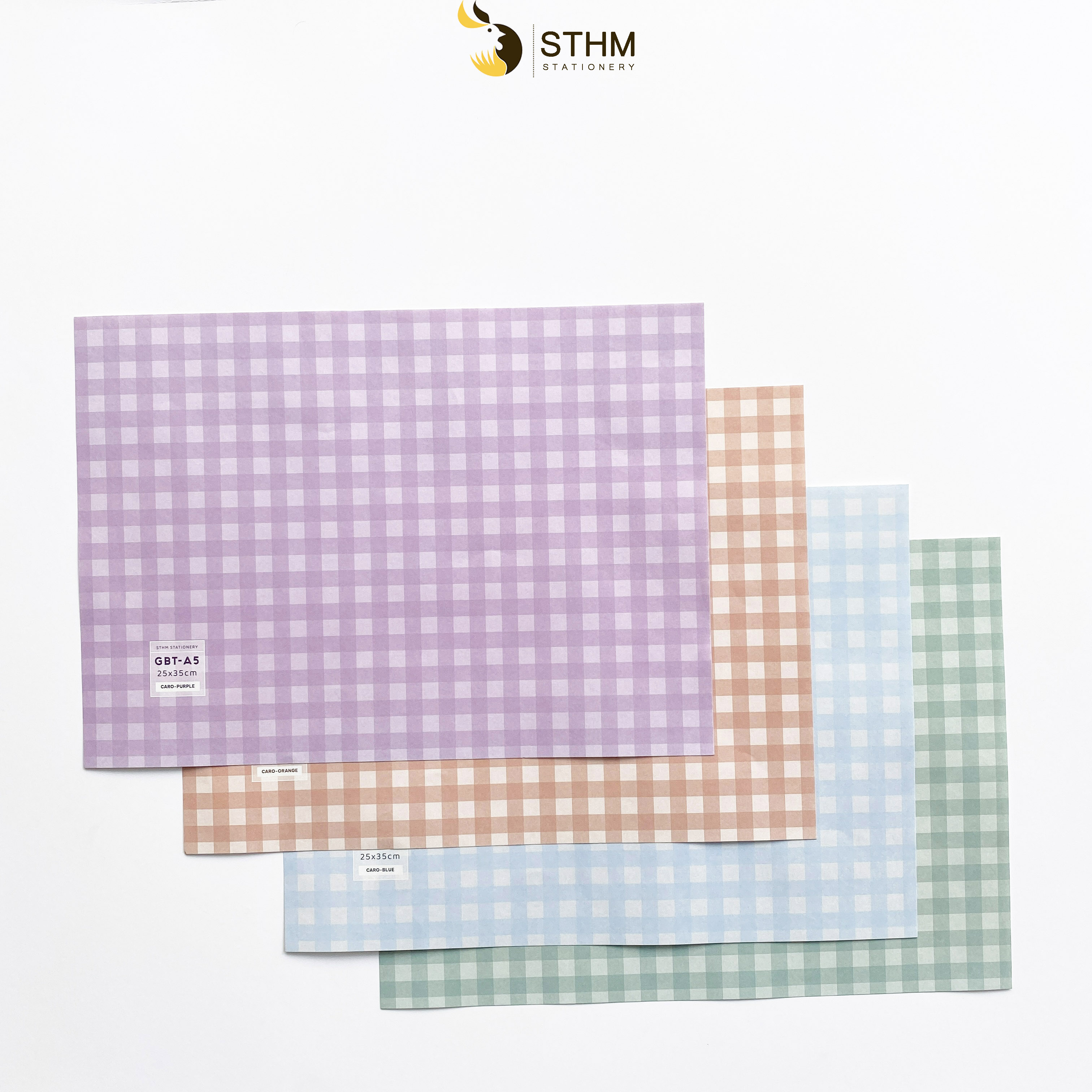 [STHM stationery] - Giấy bao tập A5 - Caro - Kraft trắng 100gsm - Tặng kèm nhãn vở