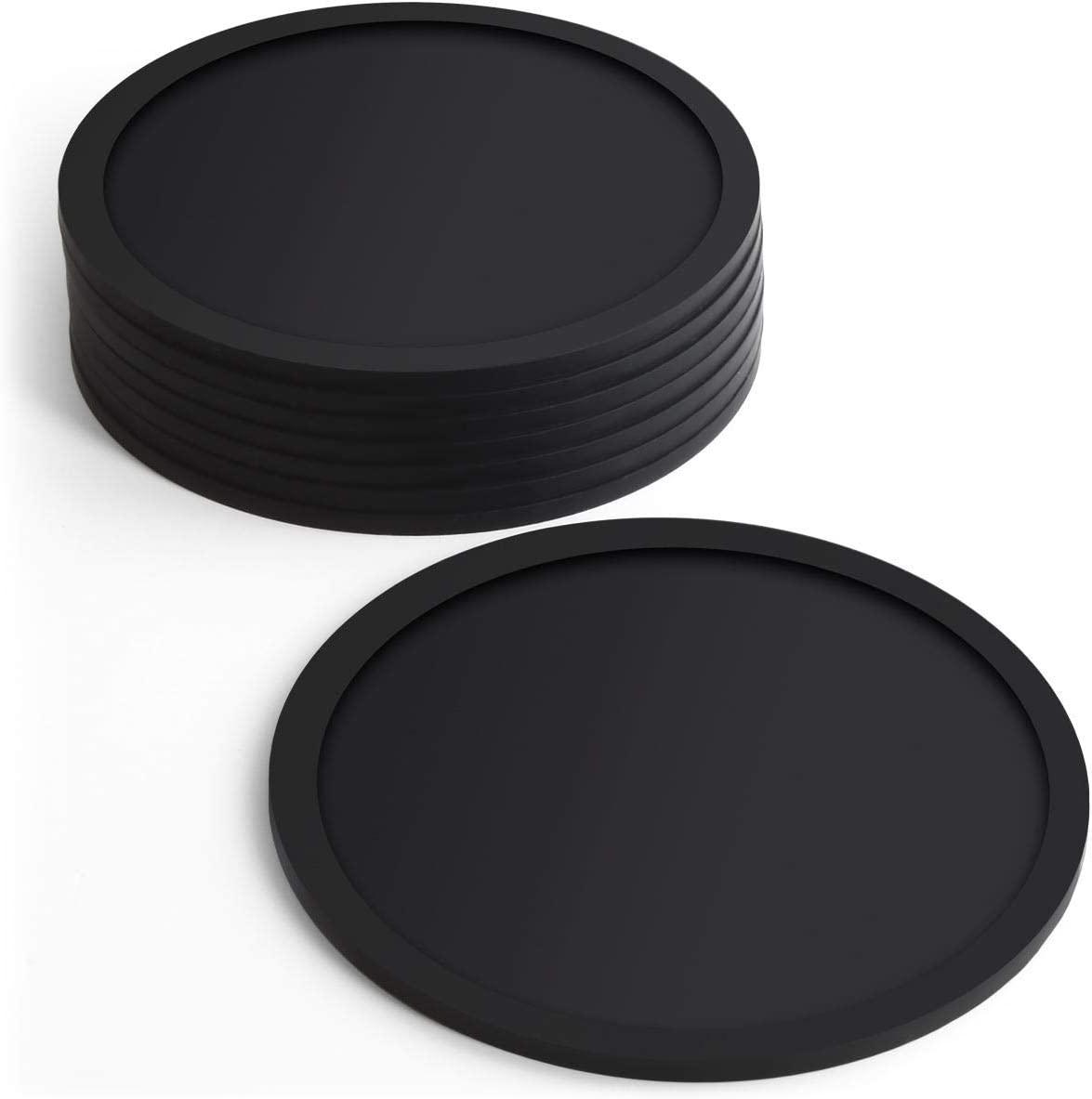 BPA -Nree Glass Coaster Silicone Anti -slip Lớp phủ lớp phủ, 10 bộ - Tròn, cốc cà phê, cốc trà và chai - tiệc tùng, nhà, văn phòng và nhiều hơn nữa - màu đen