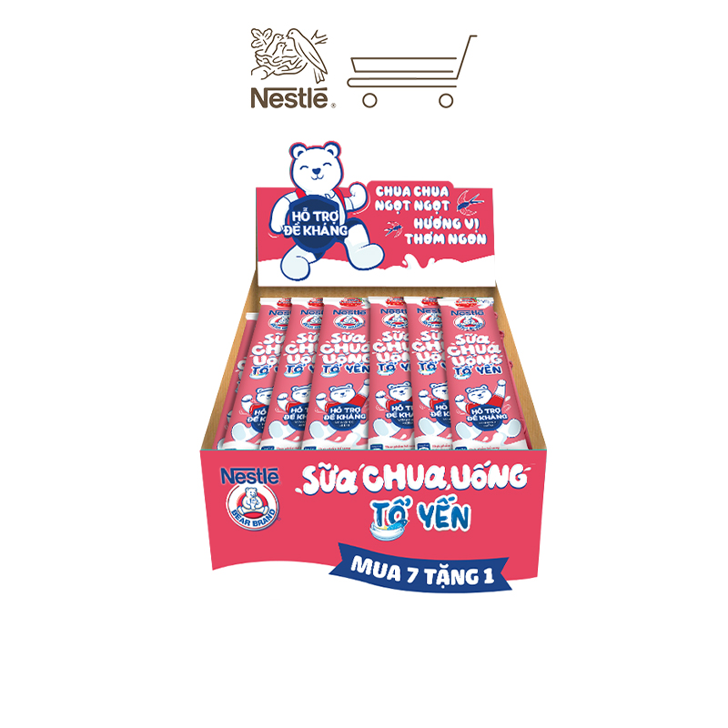 [TẶNG KÈM 4 GÓI] Thùng 32 gói Sữa chua Tổ Yến Nestlé Gấu hương Dâu 32x75ml