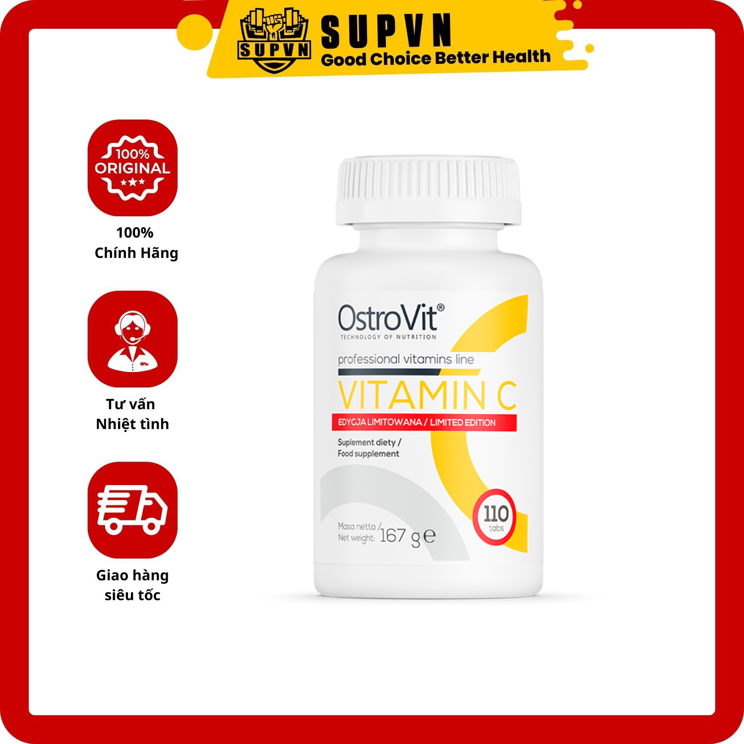 Hình ảnh OstroVit Vitamin C (110 viên) - Có Lợi Cho Hệ Thần Kinh và Miễn Dịch, Giúp Tái Tạo Và Phát Triển Cơ Bắp Và Đẹp Da