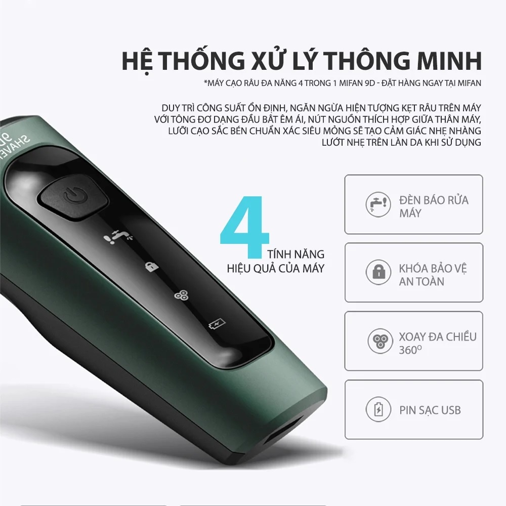 Máy cạo râu 9D SHAVER cao cấp loại 4in1 chống nước chuẩn IPX7