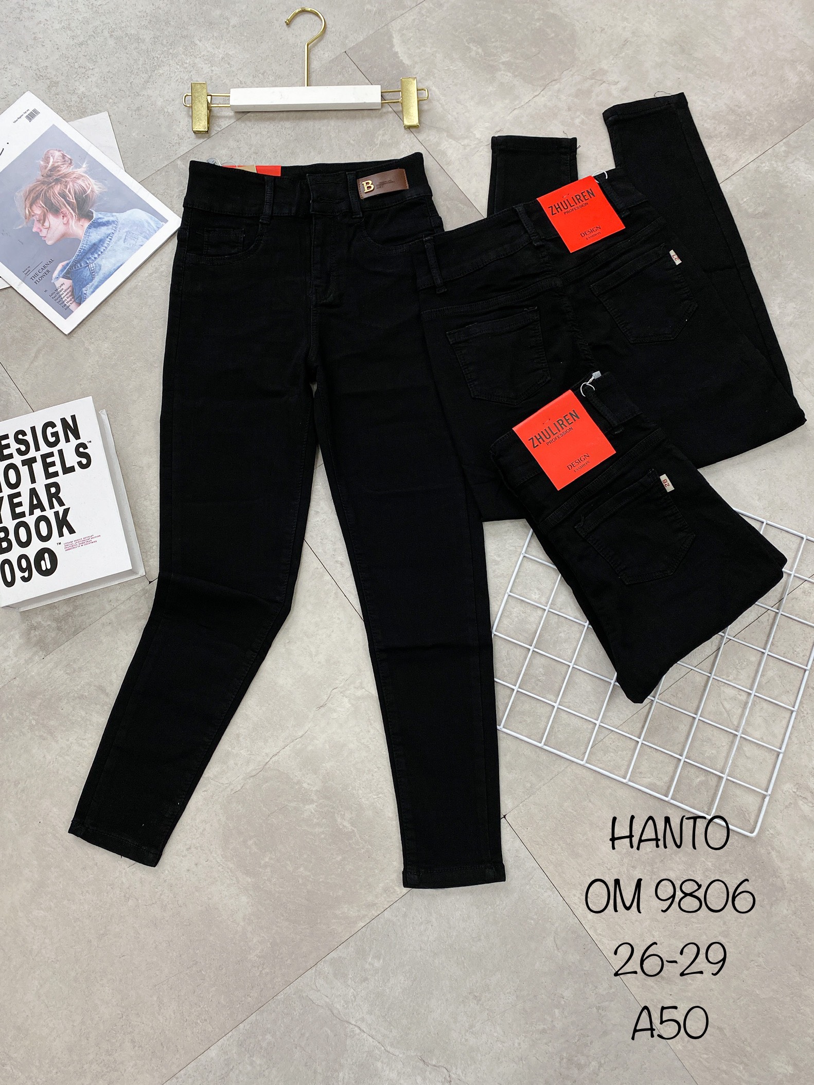Quần jeans đen HQJeans lưng siêu cao co giãn 4 chiều thoải mái