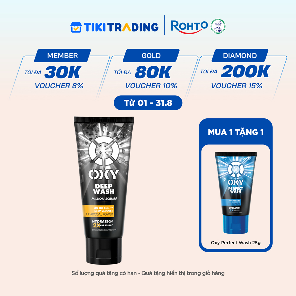 Sữa rửa mặt cho nam Oxy sạch sâu giảm nhờn dạng kem có hạt massage Oxy Deep Wash 100g
