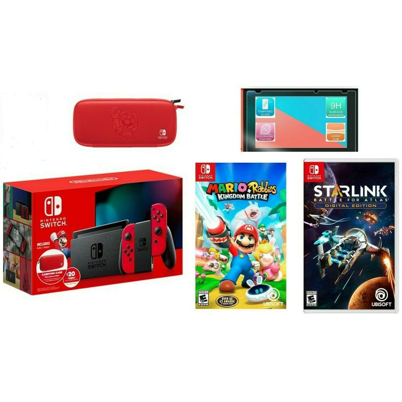 Bộ Máy Chơi Game Nintendo Switch Bundle Mario Kèm 2 Game Rabbids Kingdom Battle + Starlink - new model 2019- hàng nhập khẩu