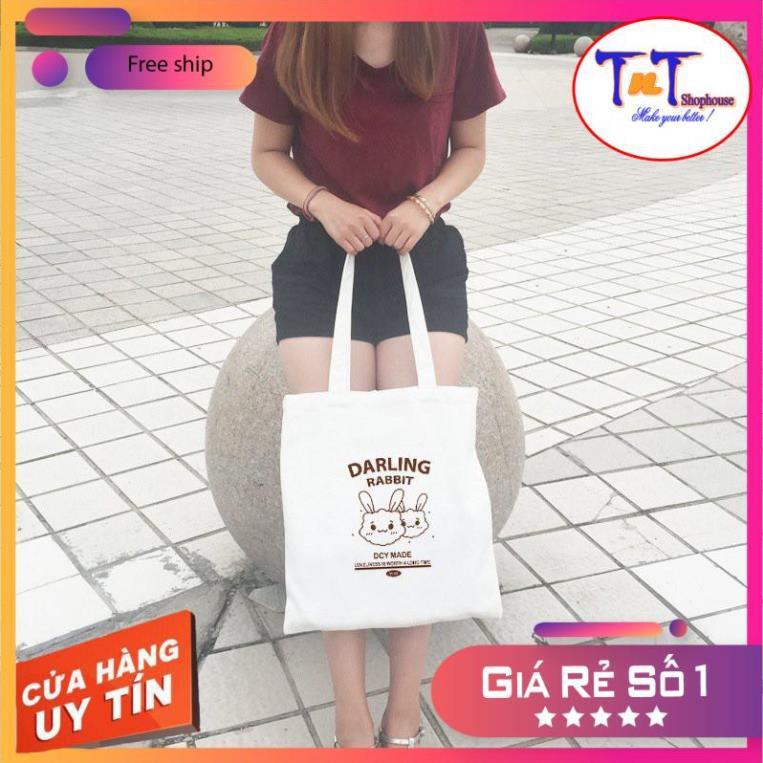 TT15 Túi tote vải Canvas đeo vai phong cách Ulzzang, vải bố form Unisex Vintage