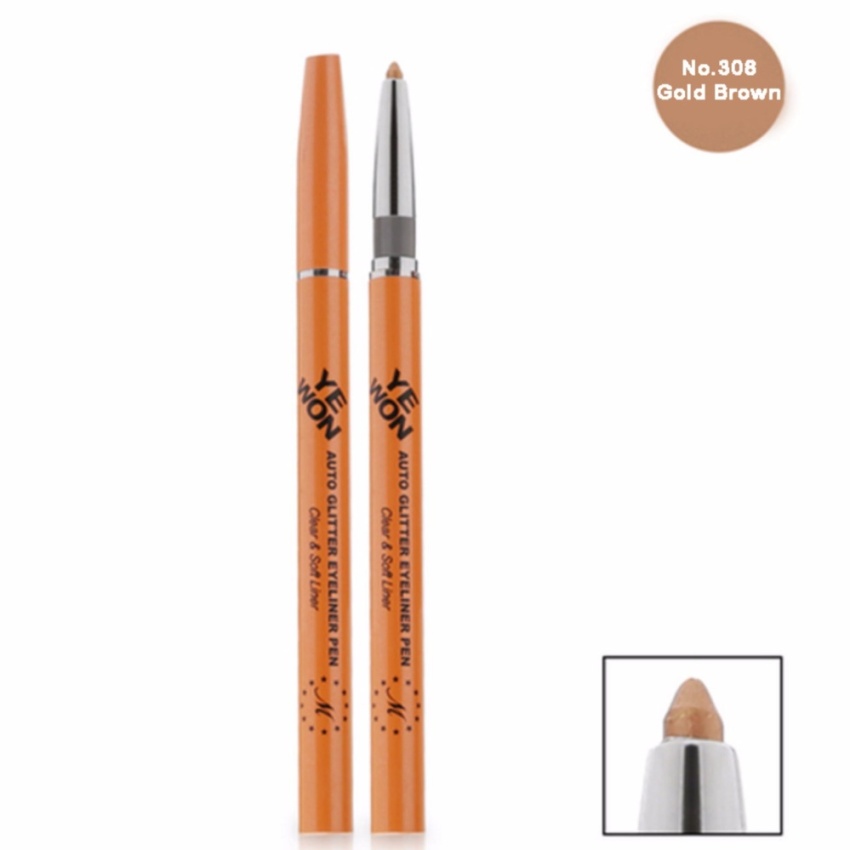 Chì mí kim tuyến Mira Glitter Auto Eyeliner Pen Hàn Quốc No.308 Gold brown tặng kèm móc khoá