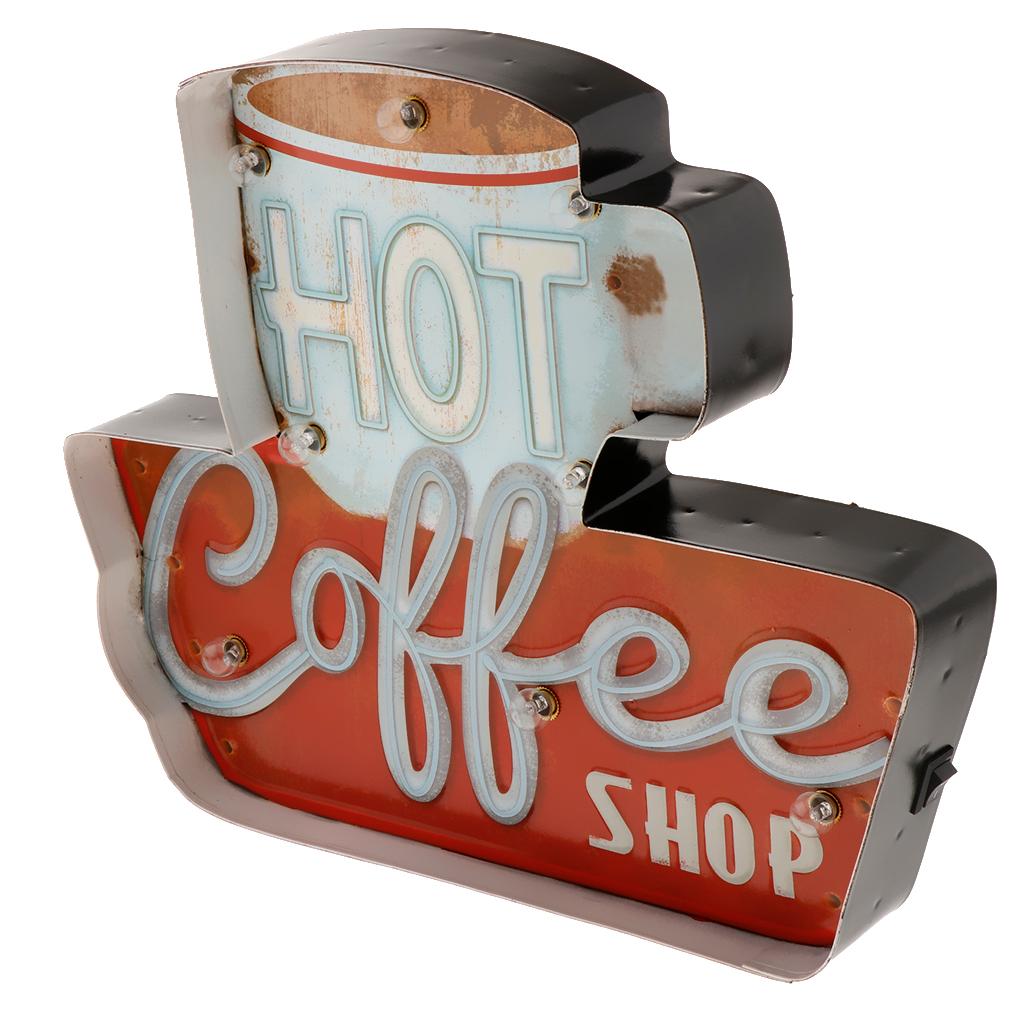 3D Metal Tin Sign Coffee Plaque LED Light Box Cafe Pub Bar