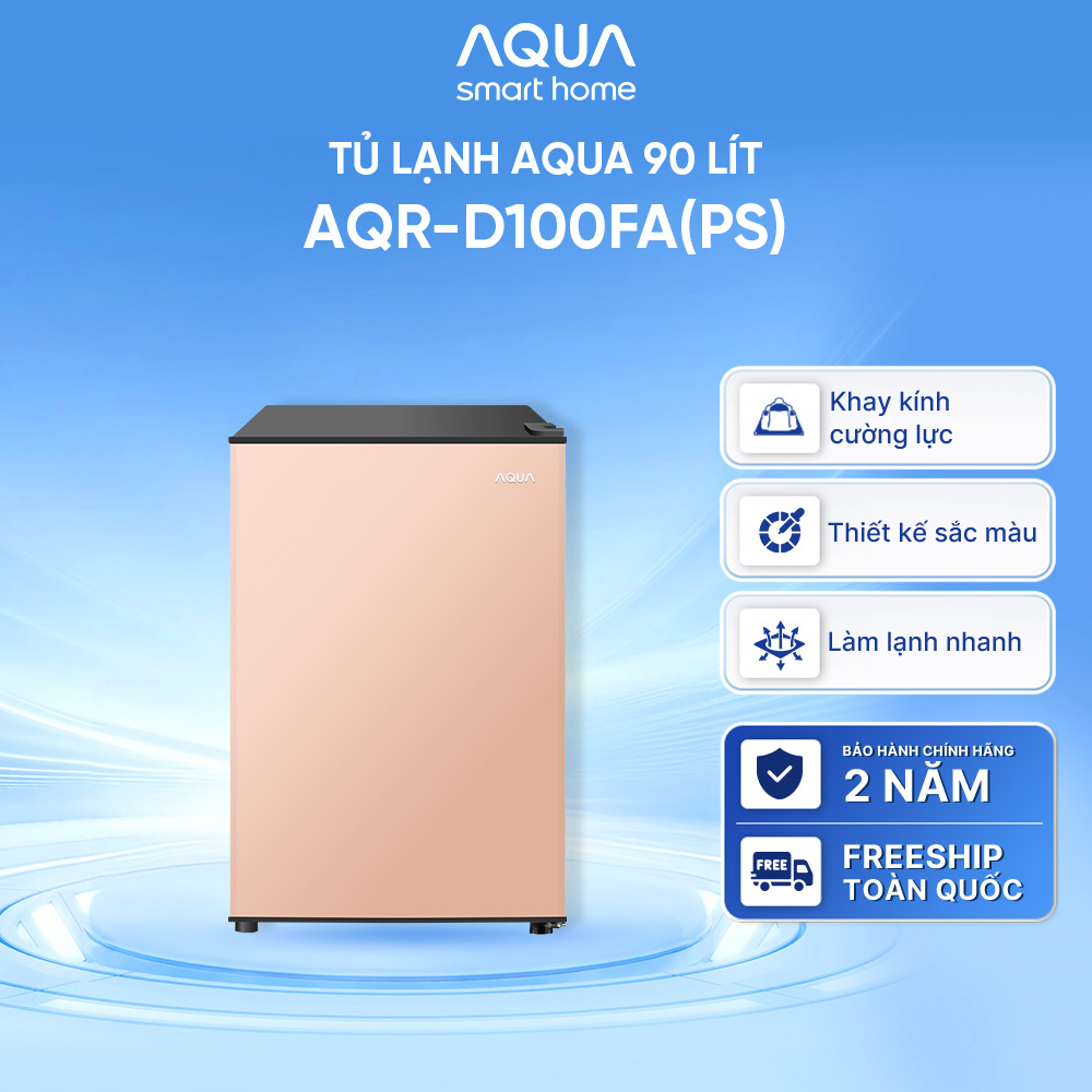 [SẢN PHẨM MỚI 2025] Tủ lạnh mini Aqua 90 lít AQR-D100FA(PS) - Màu hồng nhạt - Freeship toàn quốc - Có hỗ trợ đổi qua be - Hàng chính hãng