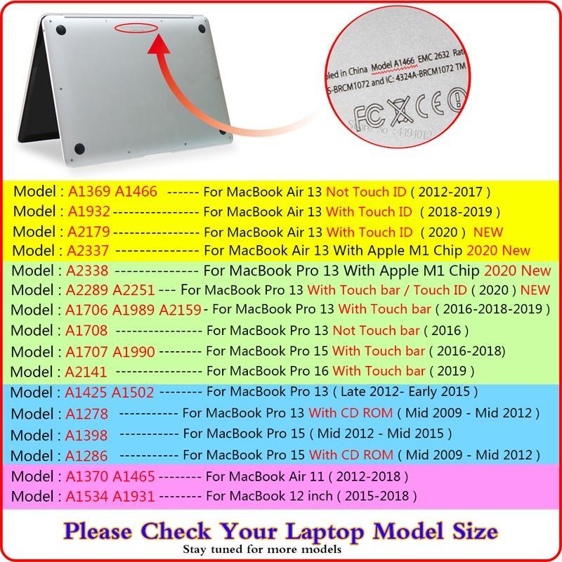 Bộ vỏ bảo vệ máy tính và bàn phím cho MacBook Pro 13 2020 M1 ChipA2338 A2337 A2251 A2289Air 13 11 Pro A13263225 A219321