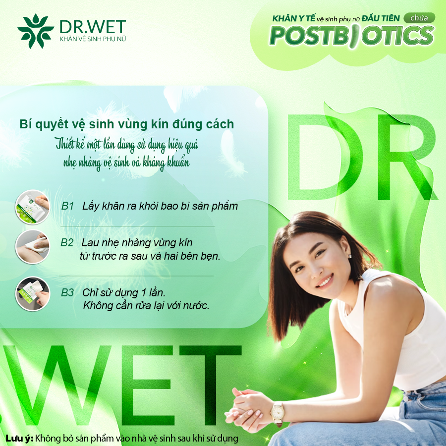 KHĂN Y TẾ Vệ Sinh Phụ Nữ DR.WET Giúp Làm Sạch, Khử Mùi Siêu Tiện Lợi - 25 gói/ Hộp