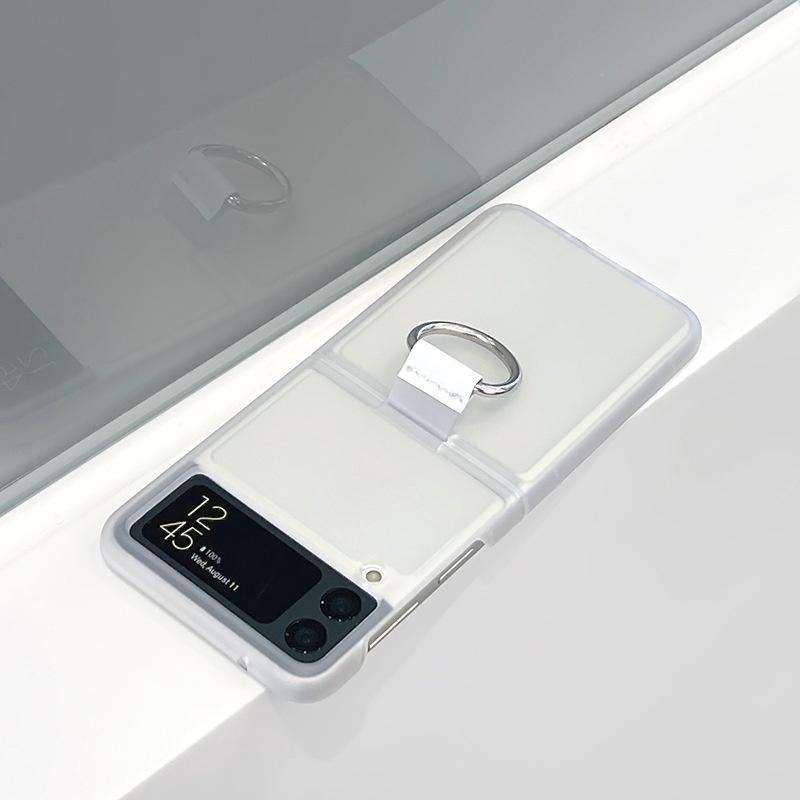 Ốp Lưng Cho Samsung Z Flip 4 / Z Flip 3 Trong Mờ Kèm Lót Ring Tháo Rời Tiện Dụng