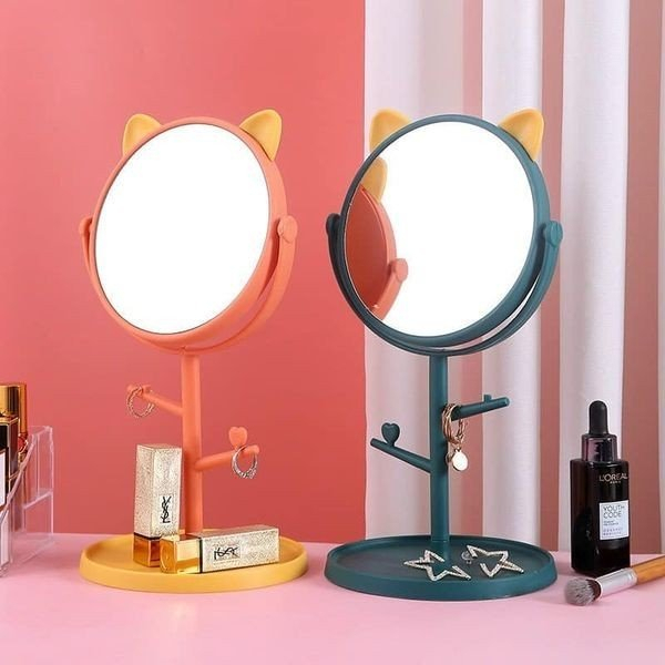 Gương Trang Điểm [CUTE01] Tai Mèo Xoay 360 độ | Có Móc Treo Phụ Kiện - Hàng chính hãng