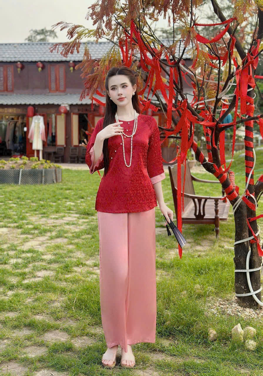 Bộ Áo Bà Ba Quần Đen Đi Lễ Chùa , Vải Lụa Gấm Cực Đẹp,Mềm Mịn, Set Đồ Lam Đi Chùa Mặc Cực Thoải Mái Duyên Dáng, Kín Đáo - 2 - M