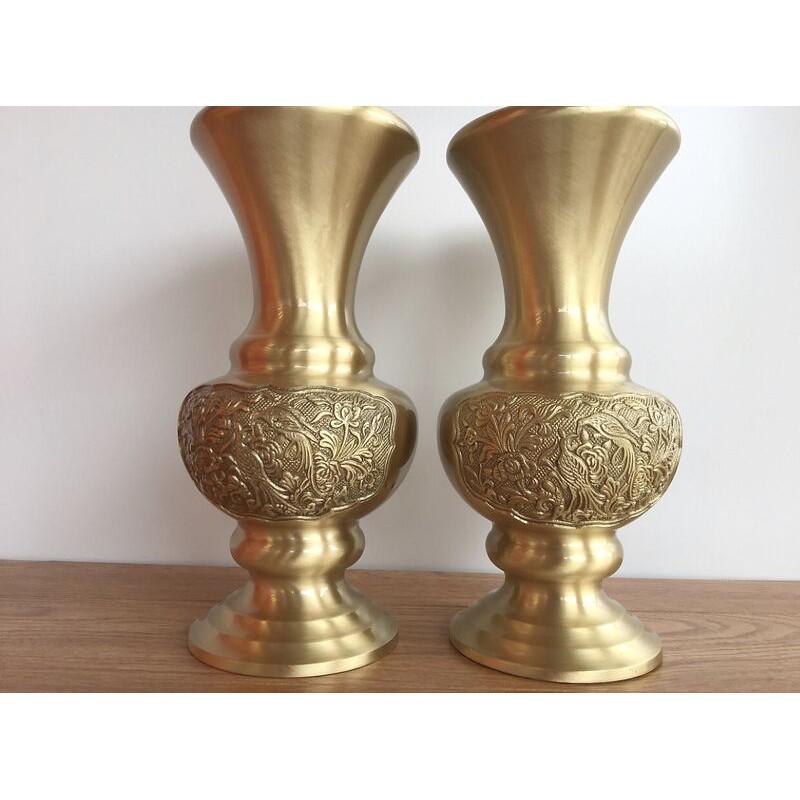 Combo đôi lọ hoa đồng vàng nguyên chất cổ loe cao 30cm KH8799