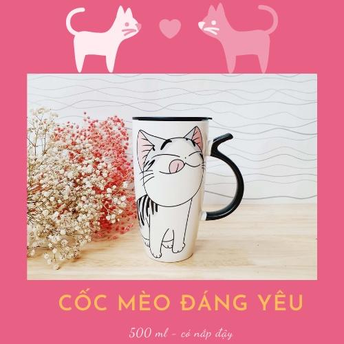 Cốc sứ con mèo đáng yêu - Ly sứ Bát Tràng - Tách uống nước 500 ml