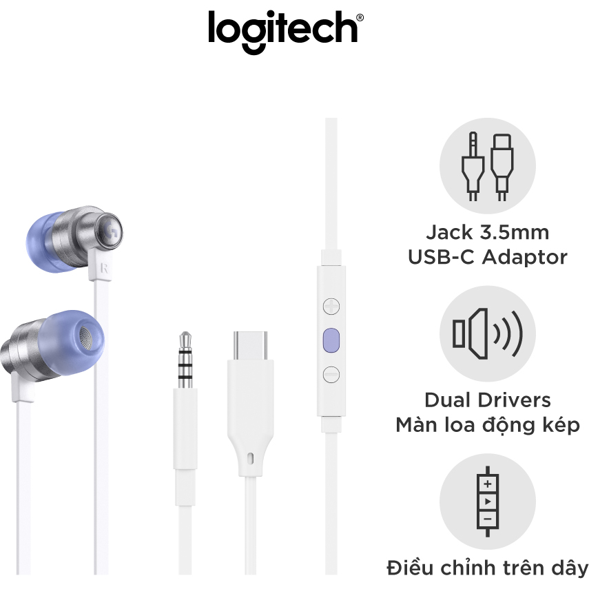Tai nghe game in-ear Logitech G333 - màn loa động kép Dual Driver, độ bền cao, 3.5mm Aux, Mic và điều khiển trên dây - Màu - 2