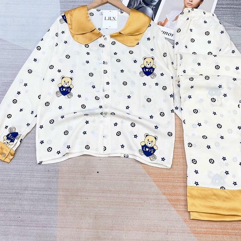 Bộ đồ bầu pijama-Bộ lụa gấm dài tay sau sinh