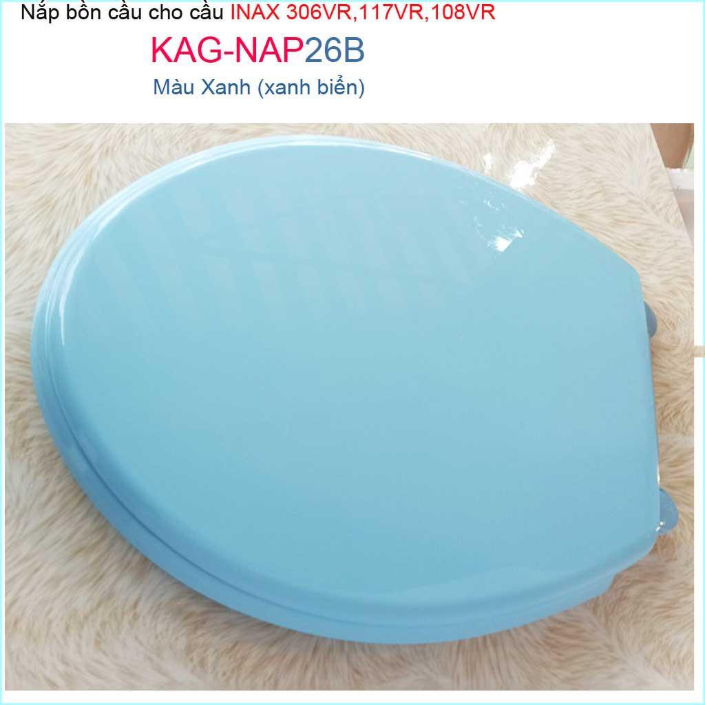 Nắp đậy bồn cầu KAG-NAP26B Inax cho C117-C306-C108, nắp bồn cầu 2 khối nhựa dày xanh biển bóng đẹp