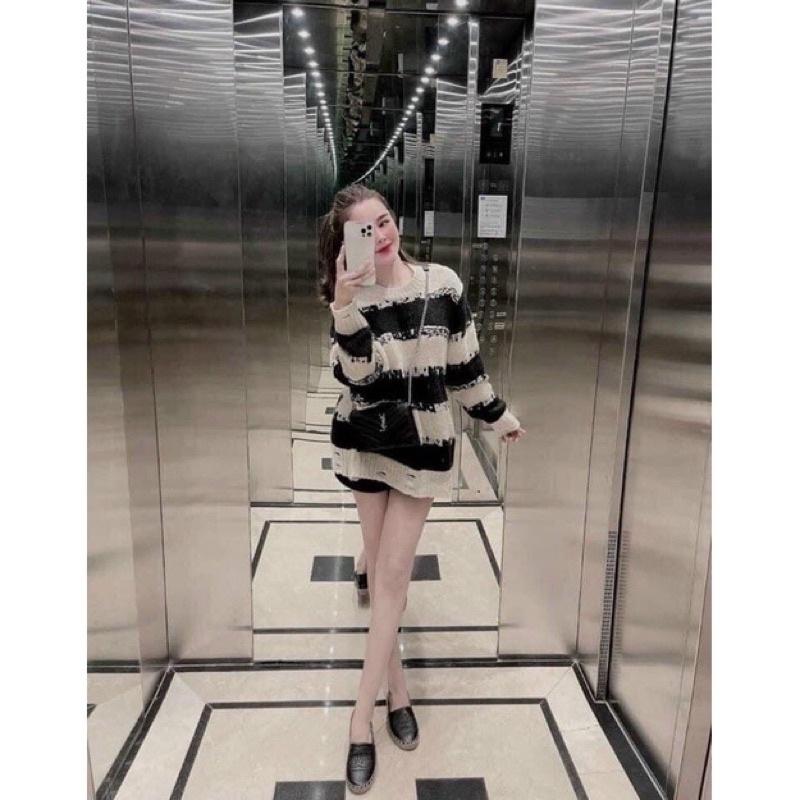 Áo len nữ mỏng oversize kiểu rách cá tính hàng len QC