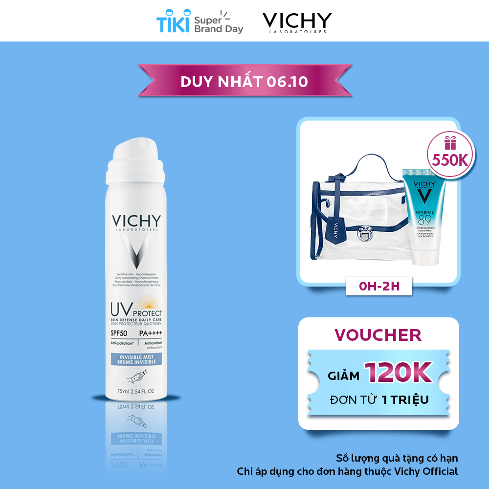 Xịt chống nắng chống ô nhiễm hằng ngày Vichy UV Protect Invisible Mist SPF50 PA++++ 75ml