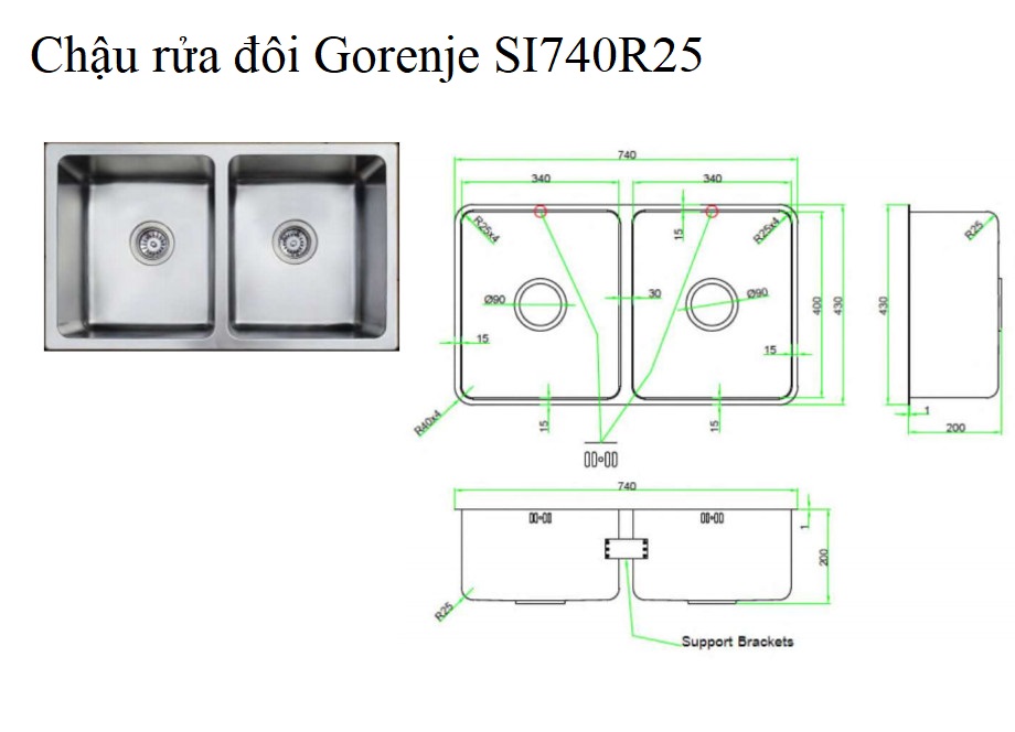 Chậu Rửa Đôi Gorenje SI740R25 - Hàng Chính Hãng