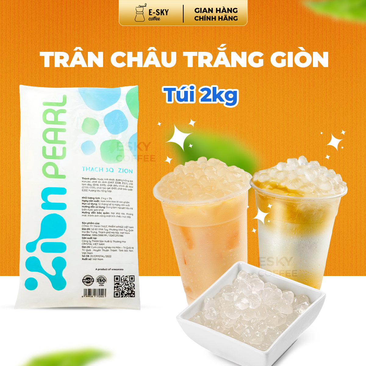 Thạch Trân Châu 3Q ZION Trân Châu Giòn Nguyên Liệu Pha Chế Trà Sữa Gói 2KG