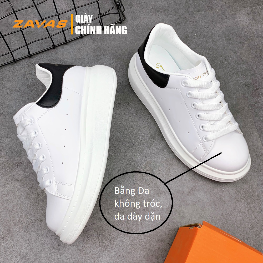 Giày thể thao nữ giày sneaker nữ màu trắng đế 3cm bằng da màu trắng hiệu ZAVAS - S387