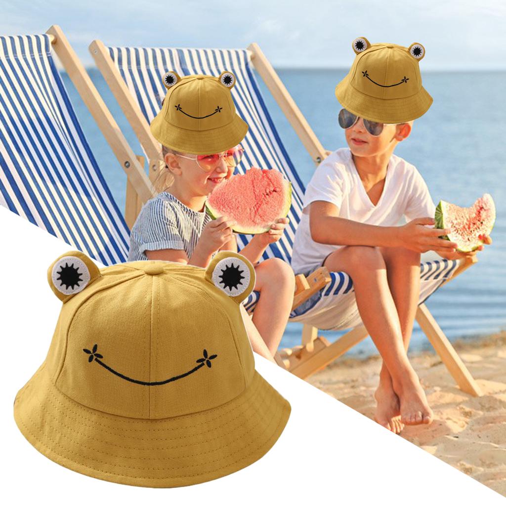 Kids Frog Bucket Hat Cute Fisherman Hat Sun Protection Beach Travel Cap Wide Brim Fisherman Hat for Children Girls Boys