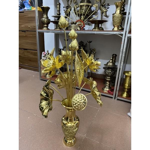 Combo hoa sen đồng vàng 15 cành +1 lọ hoa đồng cao 30cm