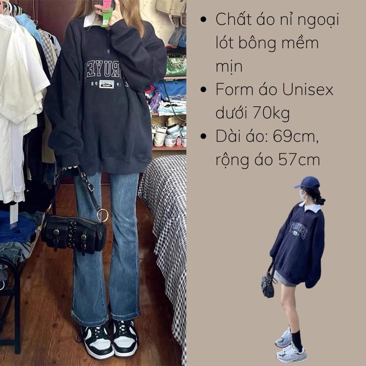 Áo Nỉ Sweater Hàn Quốc Unisex FORU Cổ Cao Dài Tay Dáng Rộng Siêu Xinh
