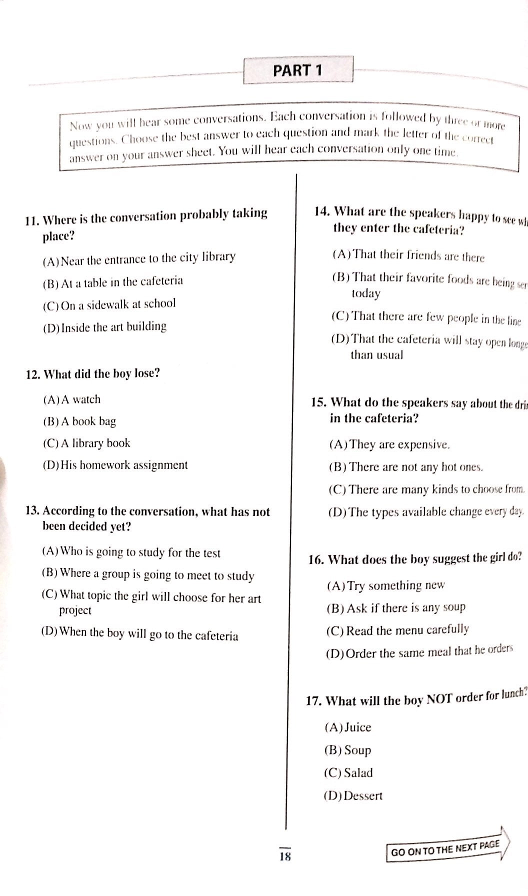 Practice Test for the Toefl Junior Standard Test