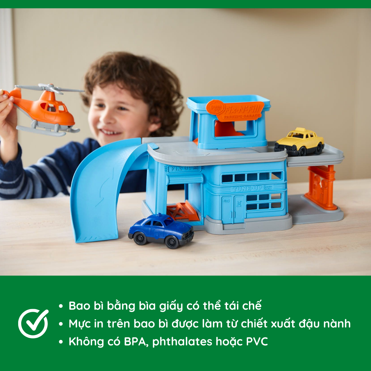 Bộ Đồ Chơi Trạm Sửa Xe Và Đỗ Trực Thăng Green Toys Cho Bé Từ 3 Tuổi