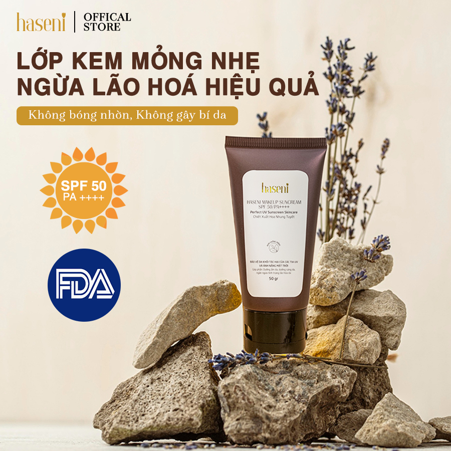 Kem chống nắng Makeup Haseni SPF 50/PA++++50g, nâng tone dưỡng trắng