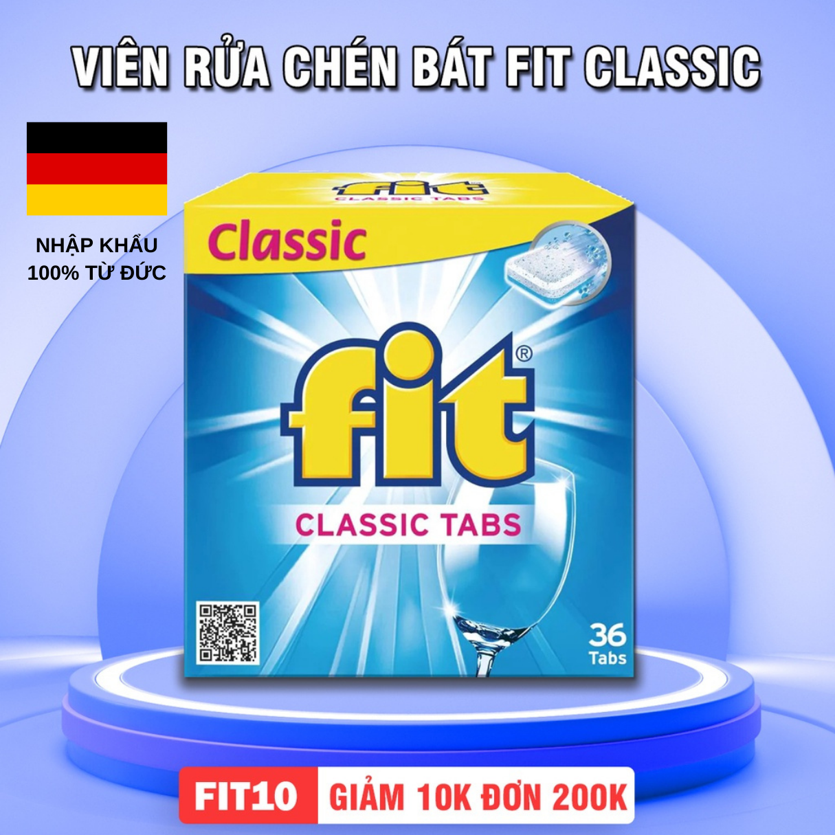 Viên rửa chén bát FIT Classic, Muối rửa chén hộp 72 Viên rửa sạch bóng hoàn hảo, bảo vệ chuyên sâu