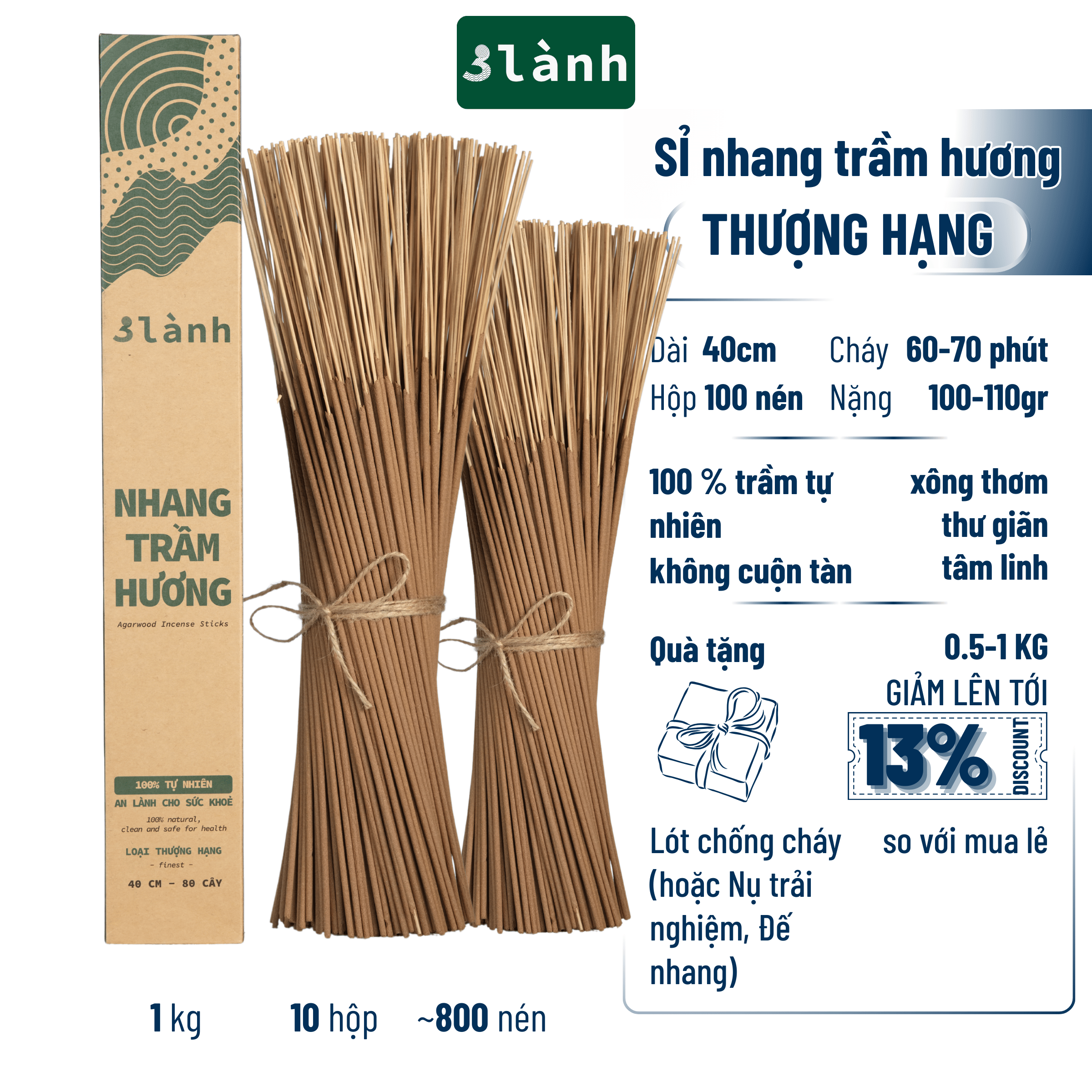 Nhang Trầm Hương 3 Lành Loại Thượng Hạng Dài 23-30-40cm 0.5kg Tự Nhiên 100% >15 Năm Thờ Cúng Tâm Linh Tài Lộc