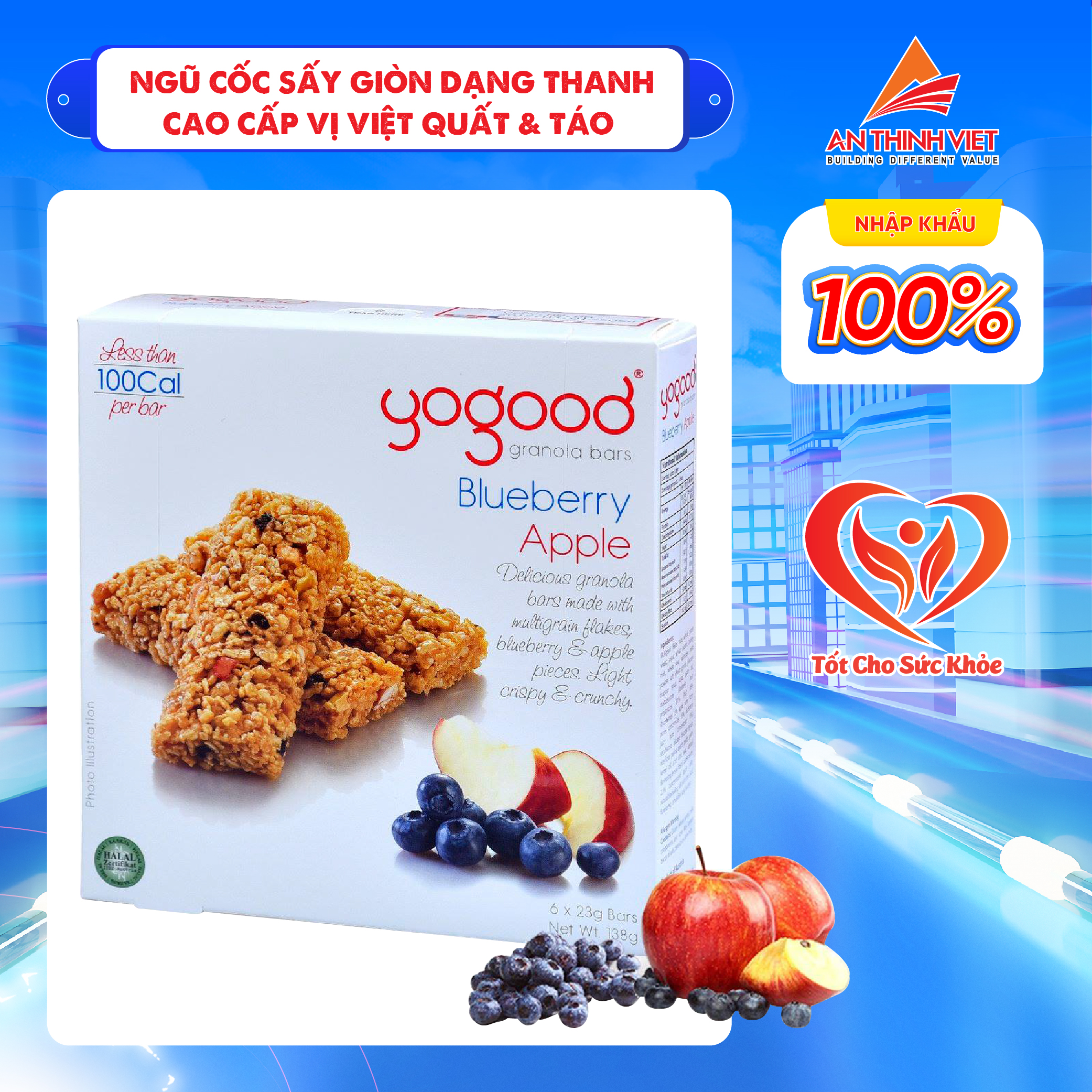 Thanh Ngũ Cốc Việt Quất Táo Yogood - Granola Bars Blueberry Apple Hộp 138g
