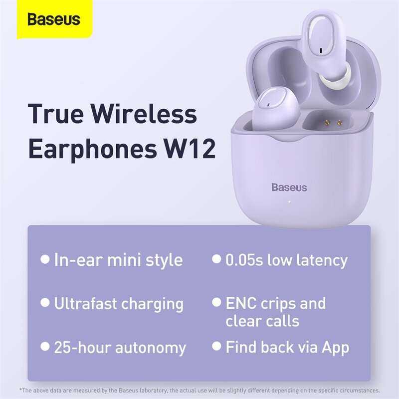 Tai nghe không dây Baseus WM12 TWS Tai nghe Bluetooth 5.1 Tai nghe không dây âm thanh nổi cho iPhone 13 Pro Max Tai nghe chơi game cảm ứng của Samsung Xiaomi-Hàng Chính Hãng