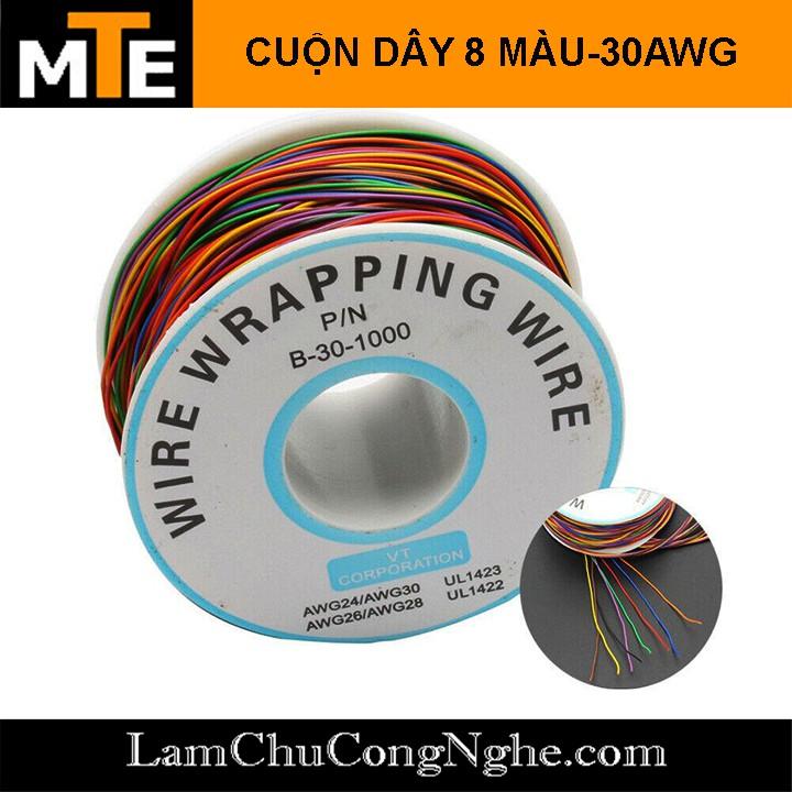 Cuộn 250m dây điện 8 màu - Dây đồng mạ thiếc 30AWG