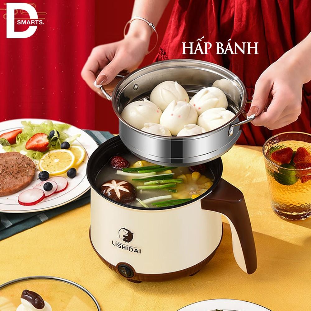 Nồi Điện Mini 2 Tầng Đa Năng Tặng Kèm Khay Hấp ( Chiên, Xào, Nấu ăn, nấu cơm, nấu lẩu mini ) cho 1-2 người