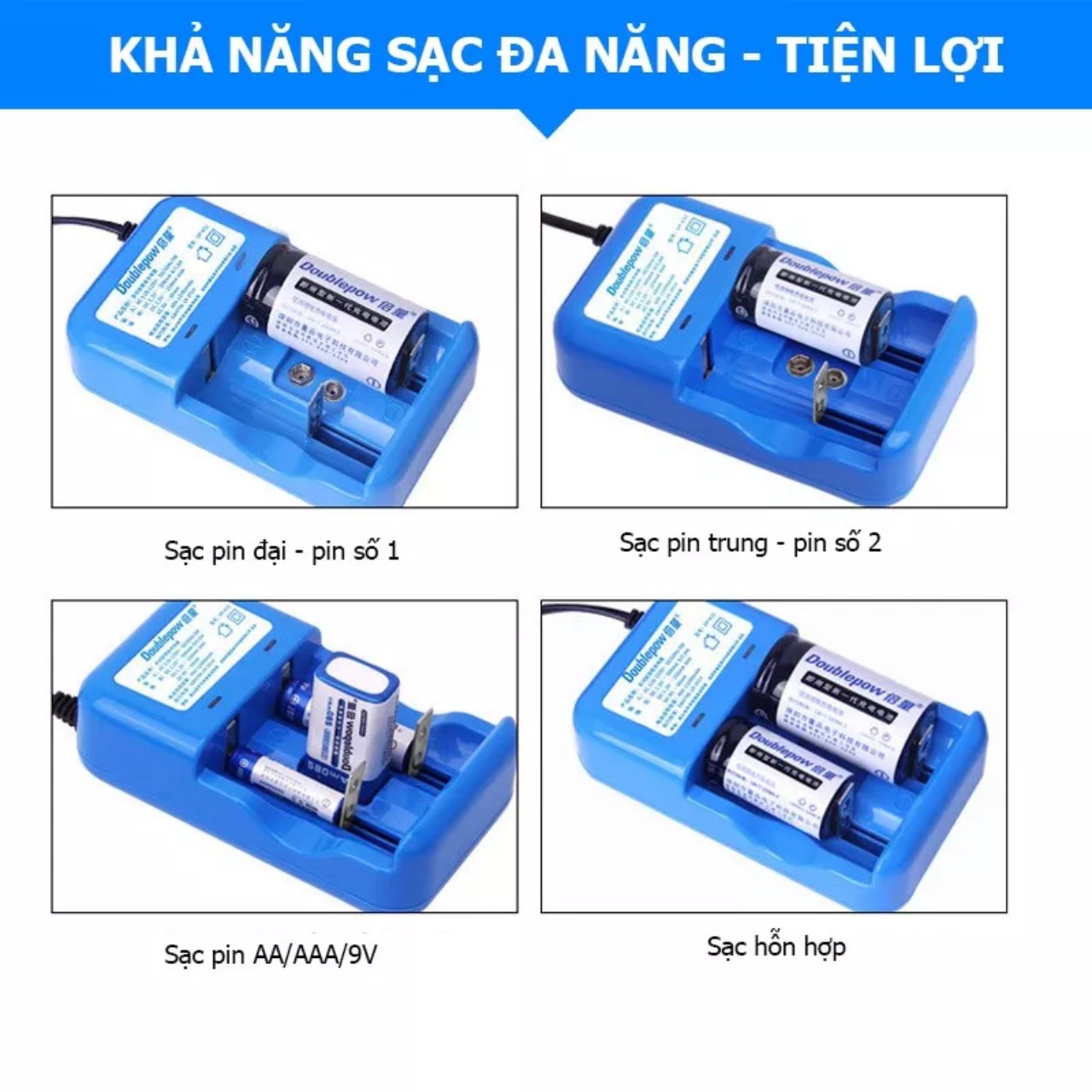 Bộ sạc pin đa năng Doublepow cao câp thông minh tự ngắt khi đầy tự điều chỉnh dòng sạc