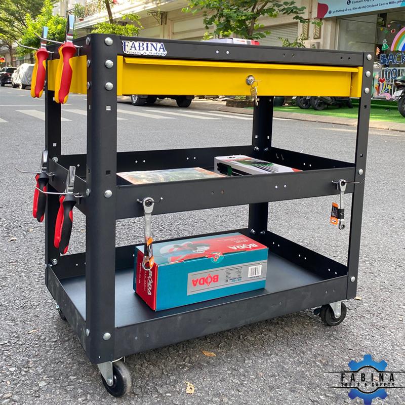 Xe đẩy 3 ngăn màu đen 1 hộc kéo vàng chuyên nghiệp