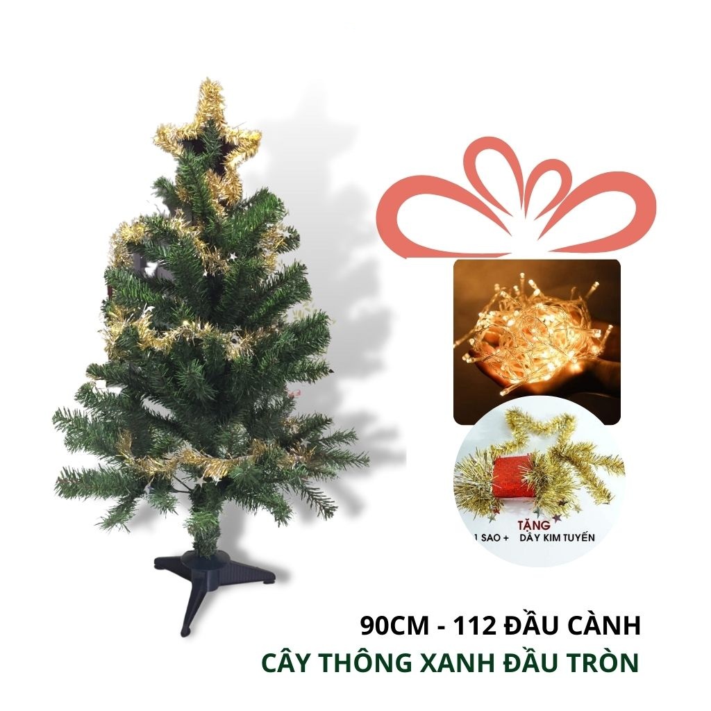 Cây Thông Noel Mini Để Bàn 90cm Kèm Dây Đèn Led, Ngôi Sao Đỉnh Và Dây Kim Tuyến Trang Trí Cây Thông Giáng Sinh Trong Phòng Ngủ Phòng Khách Ngoài Trời