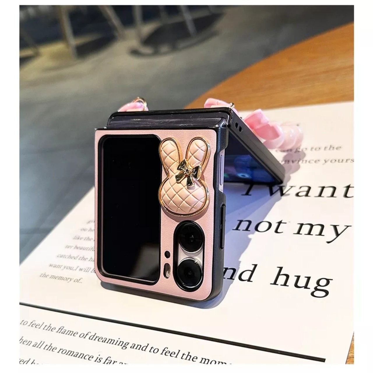 Ốp điện thoại cho OPPO Find-N2 Flip hồng pastel kèm dây đeo siêu dễ thương